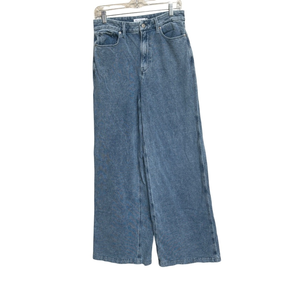 Good American Good Wide Leg Jeans Light Blue Acid Wash High Rise Denim 10/30 - Picture 2 of 9